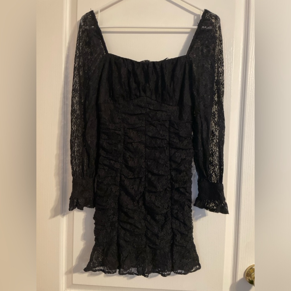Chocolate USA Black Long Sleeve Lace Mini Dress Small Whimsigoth Rave‎ Party